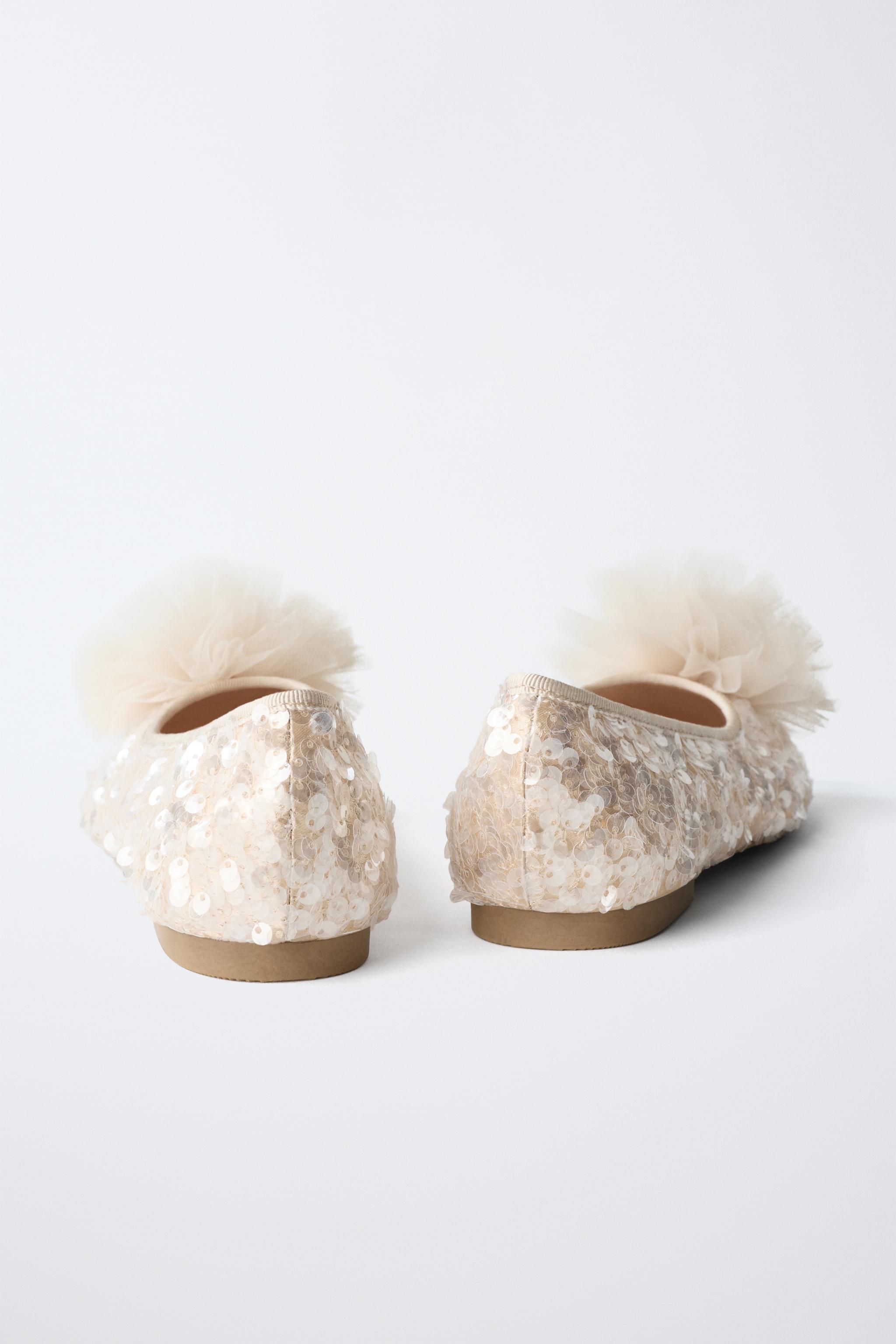 SEQUIN POM-POM BALLET FLATS