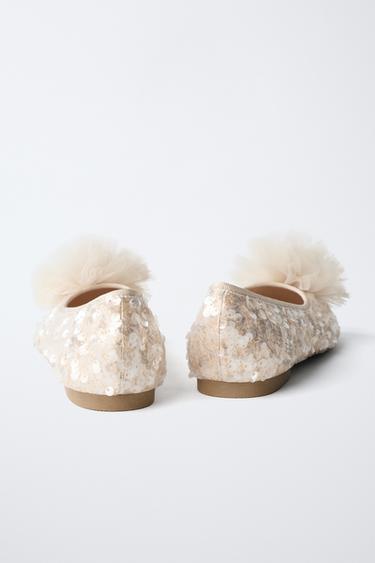 BALLERINES PAILLETTES AVEC POMPON - Blanc écru de Zara - Image 4