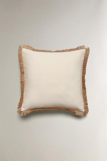 CUSHION COVER WITH JUTE FRINGING - Light beige by Zara - Image 3