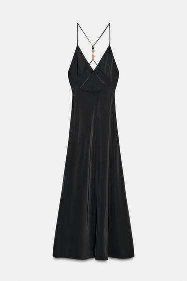 STRAPPY MIDI DRESS WITH BEADS - Black by Zara - Image 4