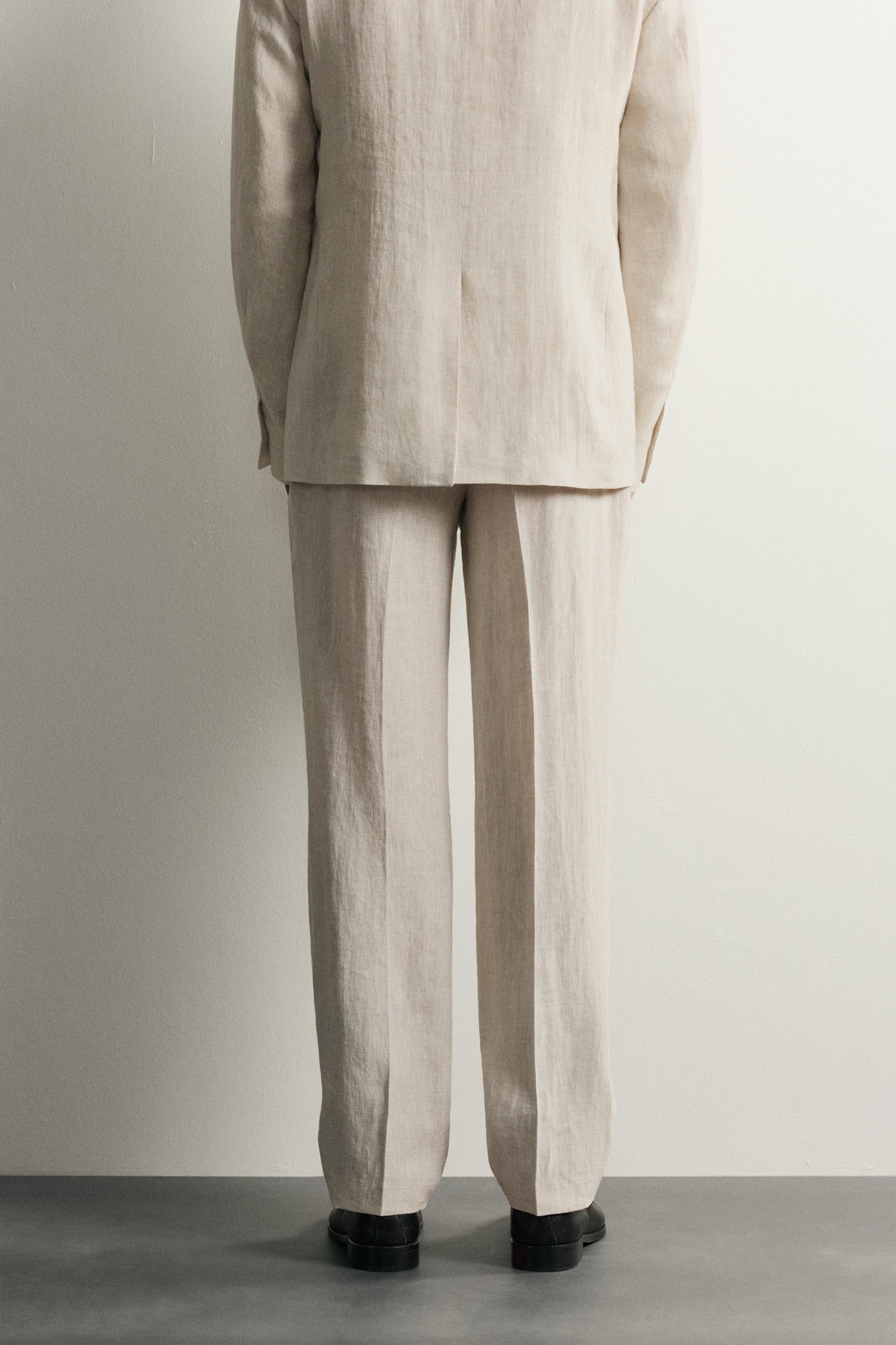 Мужские брюки Zara 100% LINEN PLEATED SUIT PANTS — фото 3