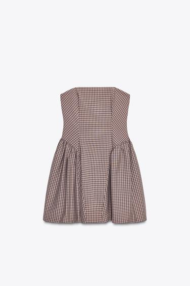ROBE COURTE BUSTIER À CARREAUX VICHY - Rose pâle de Zara - Image 5