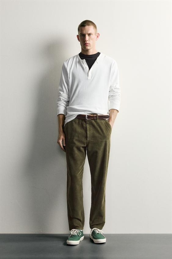 WASHED CORDUROY CARROT FIT TROUSERS - Khaki de Zara - Imagen 0
