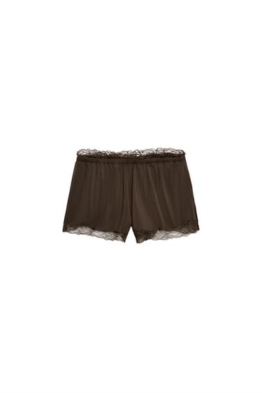 FLOWING SHORTS WITH LACE TRIM - Dark brown by Zara