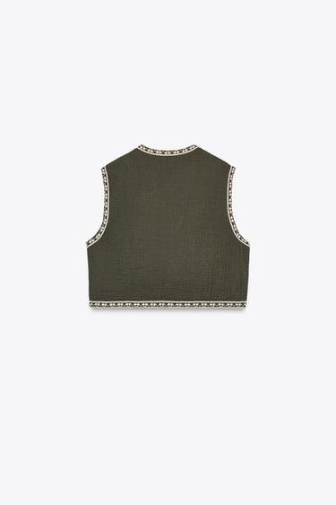 EMBROIDERED WAISTCOAT - Khaki by Zara - Image 6