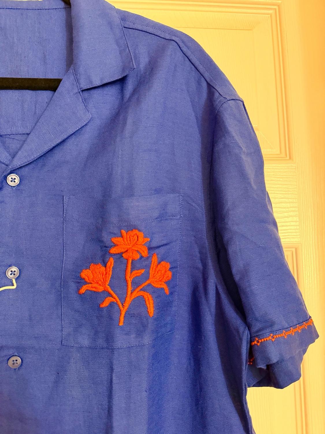CONTRAST EMBROIDERED VISCOSE - LINEN SHIRT - Image 3