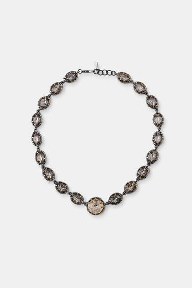 METAL JEWEL PIECES NECKLACE - Anthracite grey by Zara