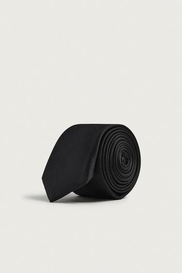Zara 100% SILK SLIM TIE - Black