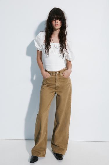 JEANS TRF EXTRA PERNA LARGA CINTURA ALTA - Camel-escuro da Zara