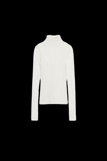 HIGH NECK LAYERED T-SHIRT - Ecru by Zara - Image 0