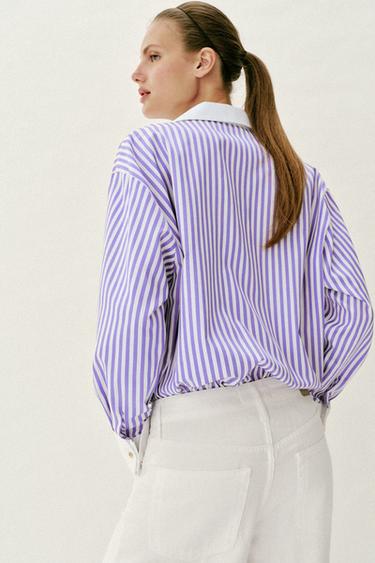 CHEMISE EN POPELINE À RAYURES - Lilas / Blanc de Zara - Image 3