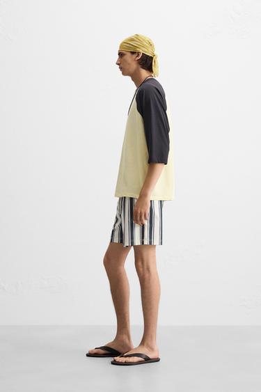 T-SHIRT MANCHES CONTRASTÉES - Jaune clair de Zara - Image 3