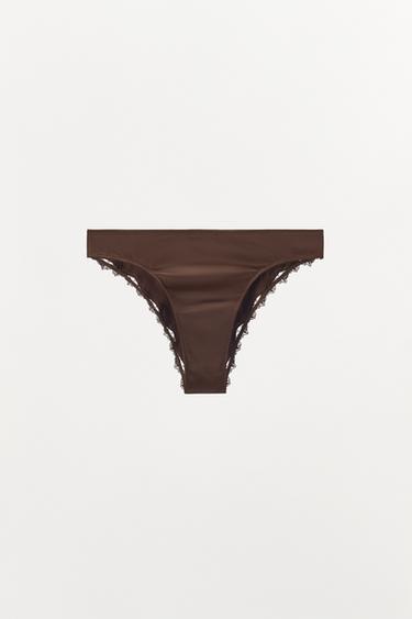SATIN LACE BRIEFS - Brown by Zara - Image 3