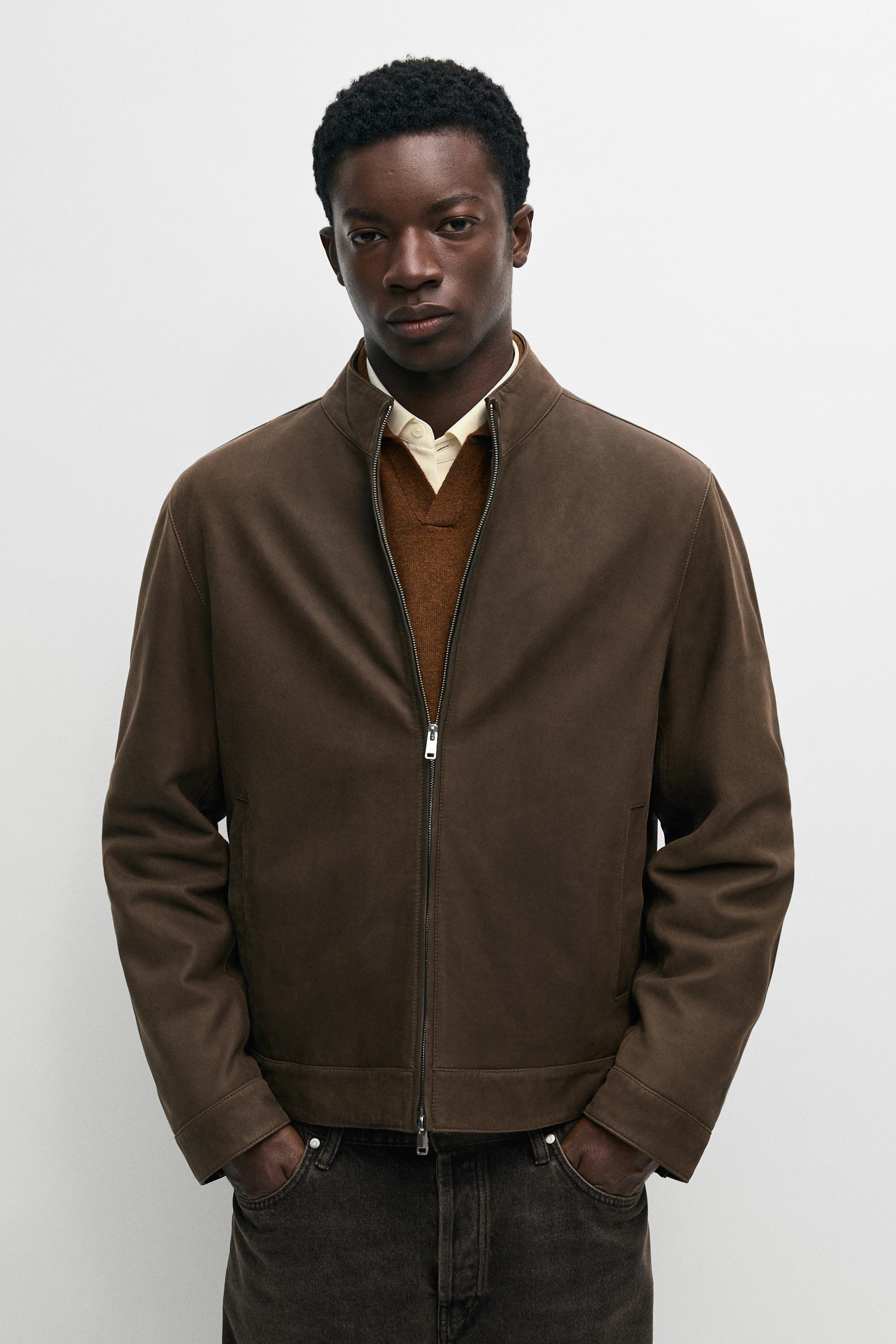 Blouson à col montant en cuir nappa