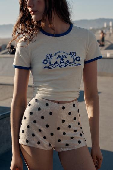 SHORT MINI PAILLETTES ET POIS - Blanc / Noir de Zara - Image 2