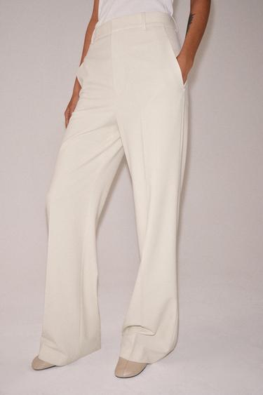 Zara ZW COLLECTION HIGH-WAISTED PANTS - Ecru