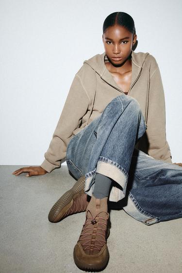 STRETCH HIGH-TOP SNEAKERS - Khaki Green by Zara