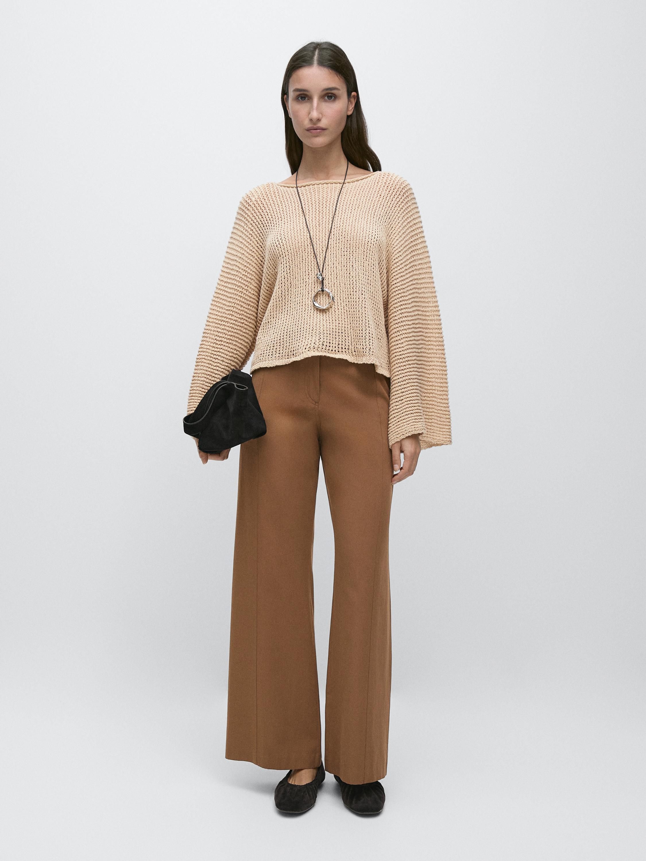 Cotton blend flared pants — Tobacco