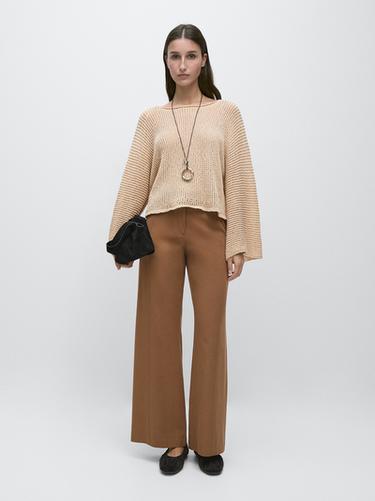 Zara Cotton blend flared pants - Tobacco - Image 0