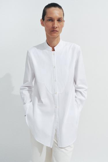 ZW COLLECTION POPLIN SHIRT WITH BIB DETAIL - White by Zara