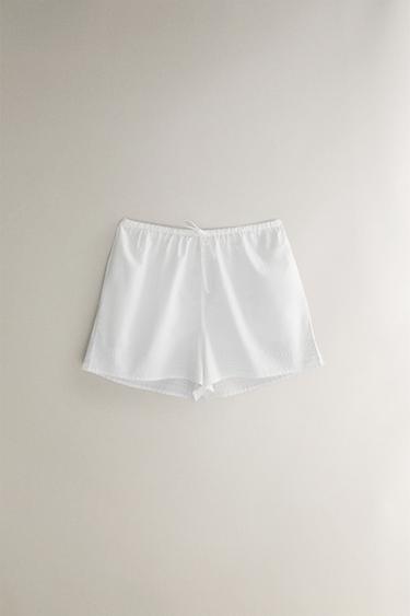 EMBROIDERED COTTON SHORTS - Oyster-white by Zara - Image 0