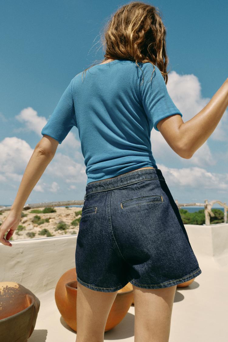 Falda short de mezclilla con hebilla y cruzado Z1975 5