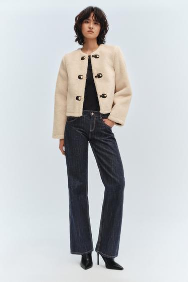 Zara 人造皮草裝飾外套 - 裸色