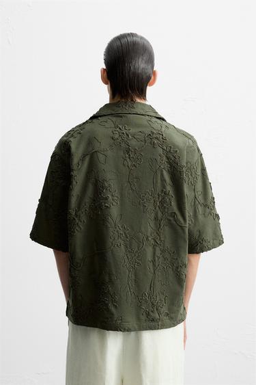 CHEMISE RELIEF FLORAL - Kaki foncé de Zara - Image 3