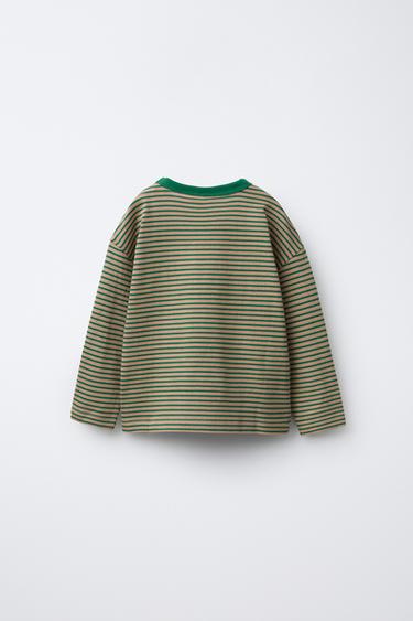 T-SHIRT RAYURES HEAVY WEIGHT - Écru / Vert de Zara - Image 1
