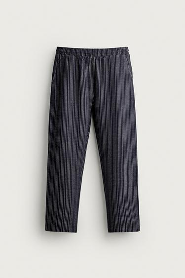 PANTALÓN RELAXED FIT SEERSUCKER CONTRASTE - Marino / Blanco de Zara