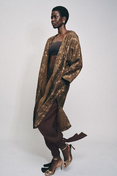 KIMONO LONG PAILLETTES - vert kaki foncé de Zara - Image 1