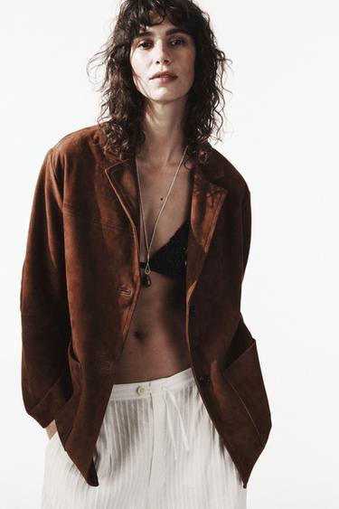 BLAZER OVERSIZE ANTE 100 % ZW COLLECTION LIMITED EDITION - tostada de Zara