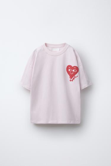 Zara HEART PRINT T-SHIRT - Pink