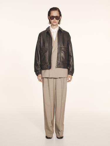 Zara Nappa leather jacket with lambskin collar - Black - Image 0