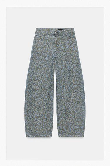 JEANS ZW COLLECTION BARREL TIRO MEDIO FLORES - Azul de Zara