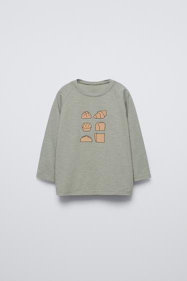 Zara PRINTED RAGLAN SLEEVE SHIRT - Greenish