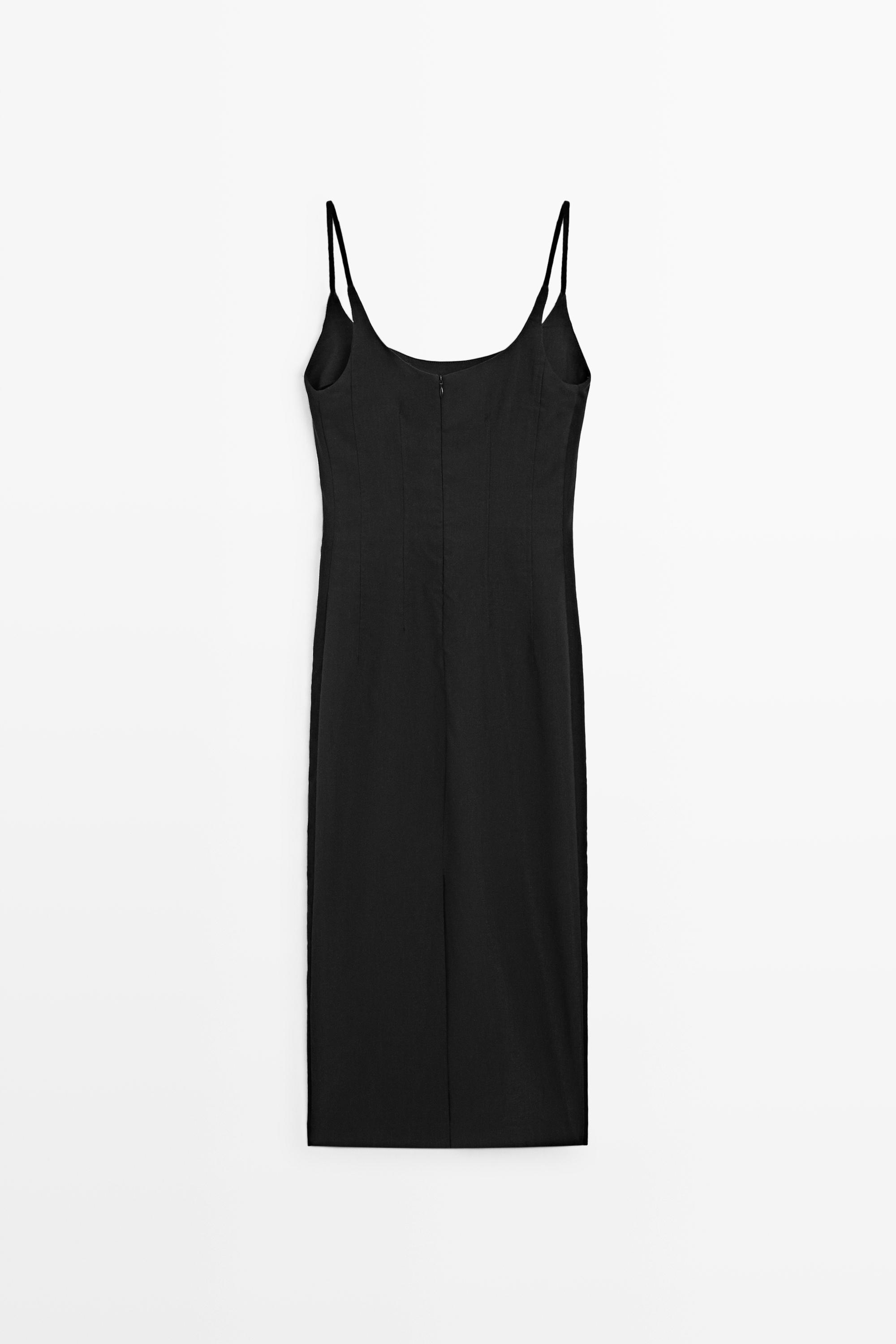 Linen-blend thin strap midi dress