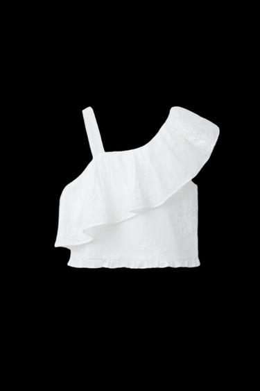 Zara ASYMMETRIC RUFFLED TOP - White - Image 0