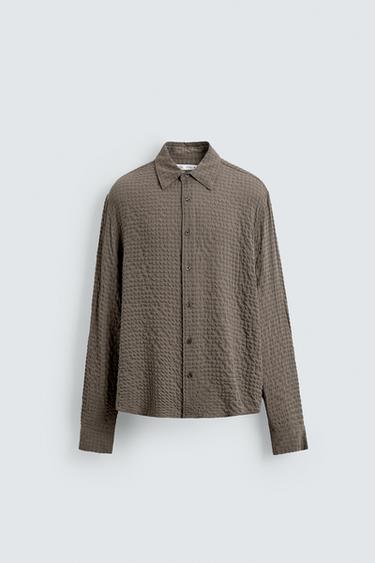 TEXTURED CHECK SHIRT - Dark tan by Zara - Image 6