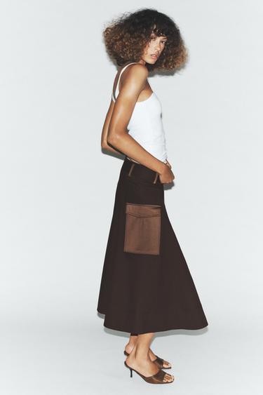 CARGO MIDI SKIRT WITH BELT - Brown by Zara - Image 2