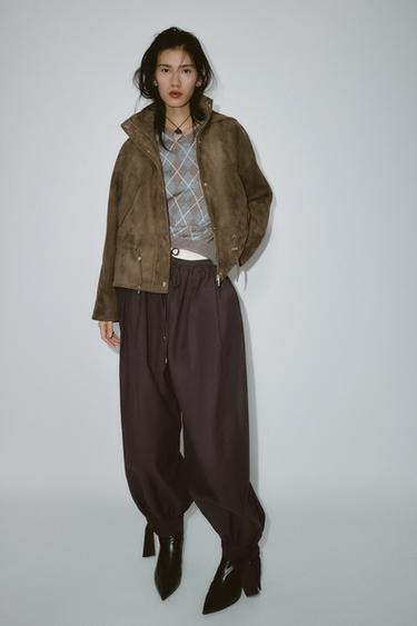 Zara FAUX SUEDE JACKET WITH HOODIE - Light khaki