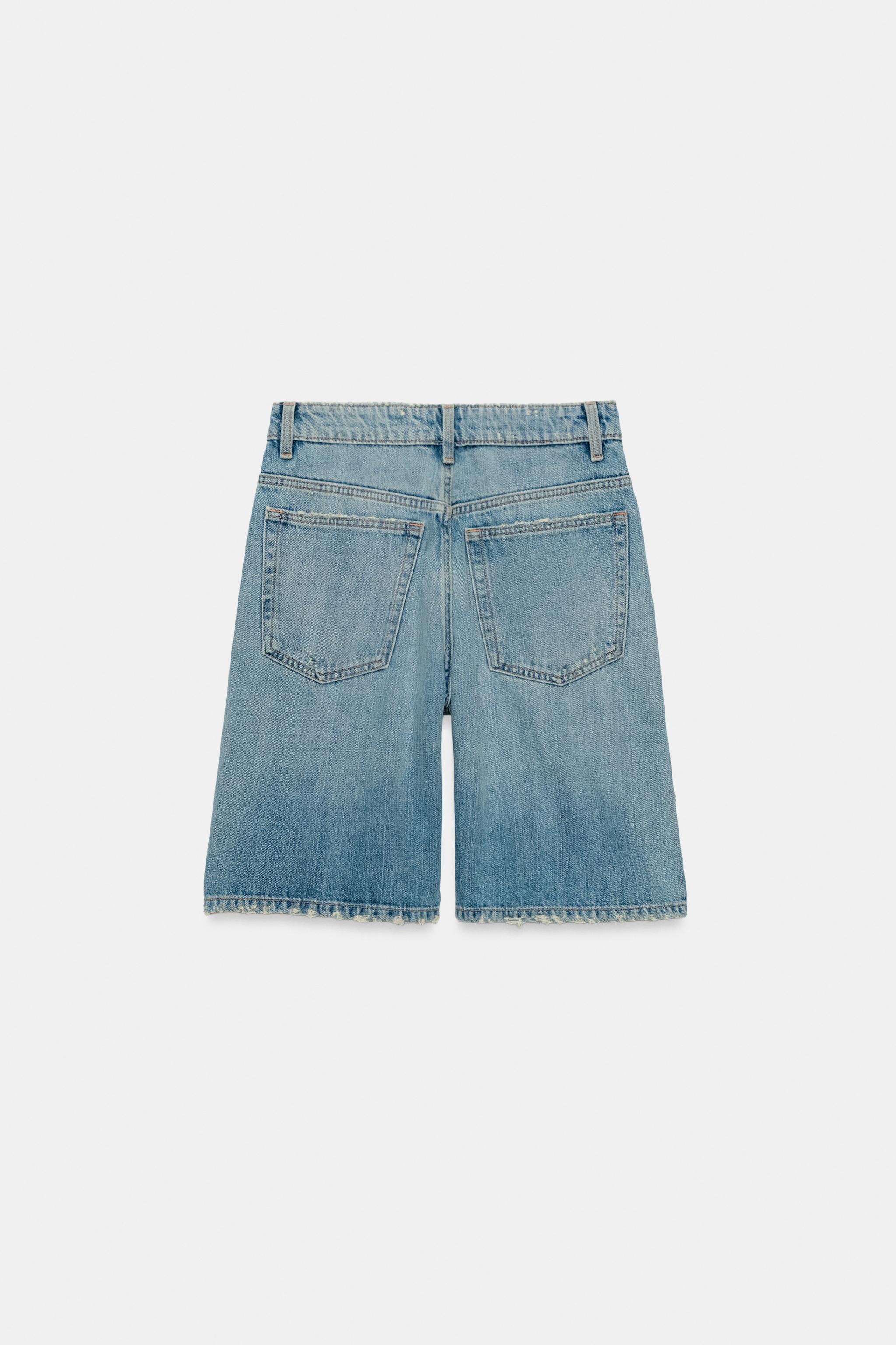 Женские шорты Zara MID-RISE RIPPED BAGGY DENIM SHORTS — фото 7