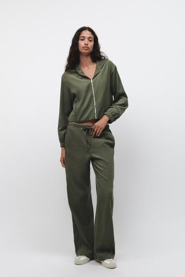 Zara WIDE LEG PANTS - Green - Image 0