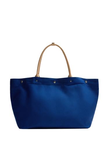 BOLSO SHOPPER DETALLES PIEL AARON LEVINE X ZARA - Azul de Zara