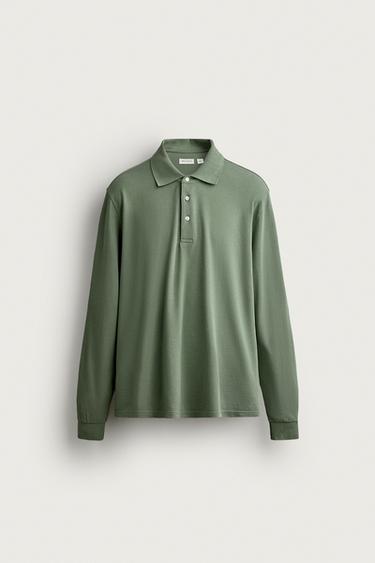 Zara REGULAR FIT LIGHTWEIGHT PIQUÉ POLO - Mid-green