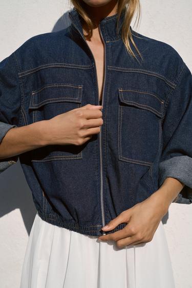 Z1975 HIGH NECK DENIM BOMBER JACKET - Blue by Zara - Image 6