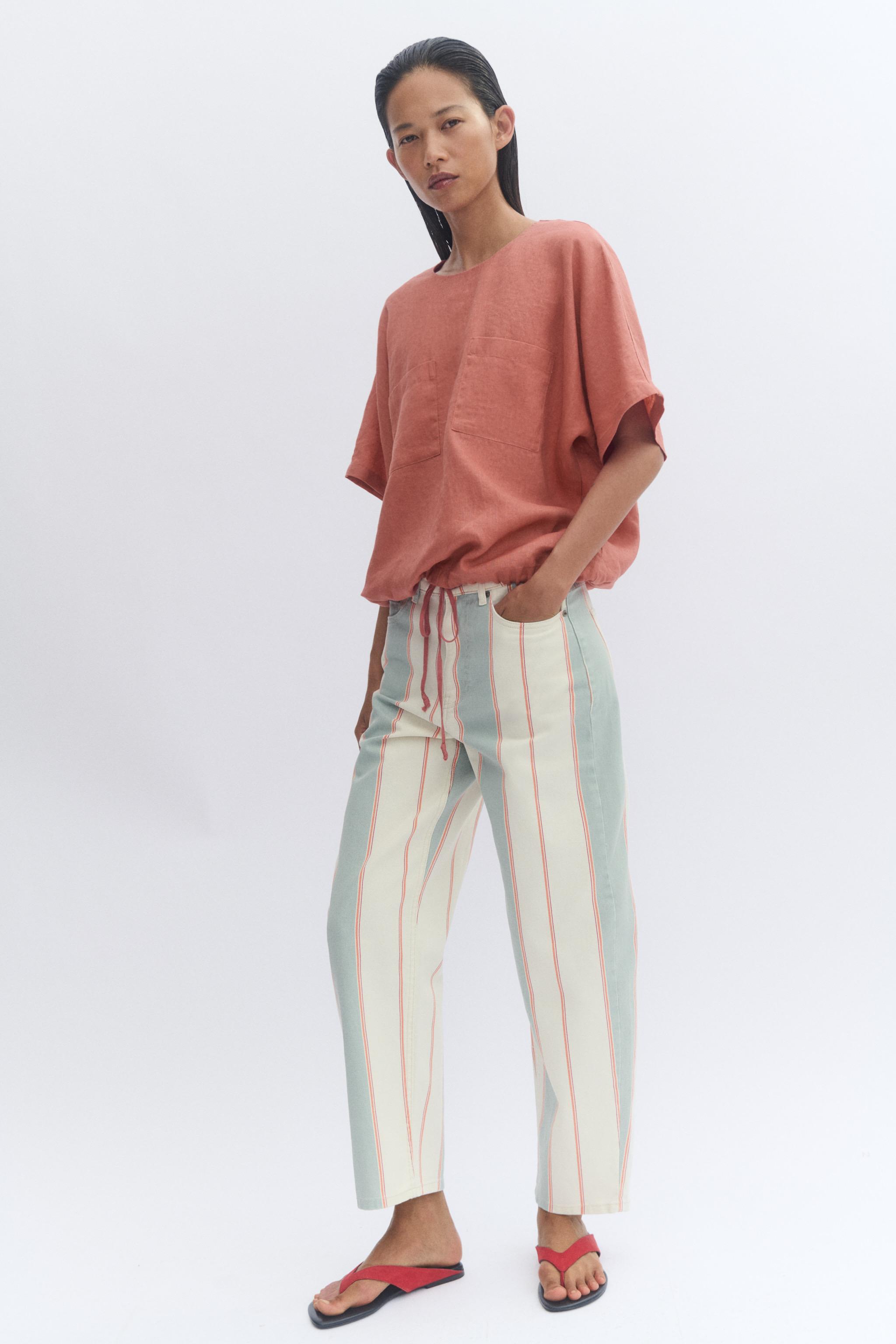 100% LINEN LACED TOP ZW COLLECTION — Coral