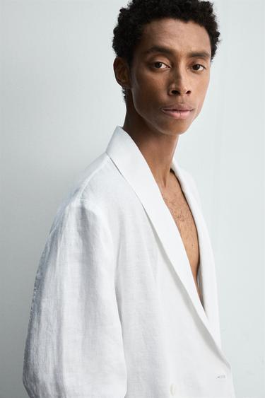 RELAXED FIT LINEN BLAZER - White by Zara - Image 4