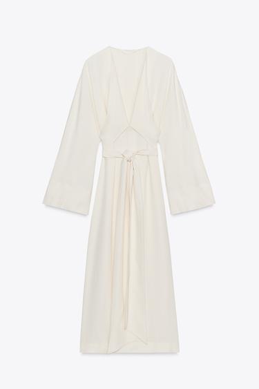 ZW COLLECTION MIDI DRESS WITH TIES - Ecru by Zara