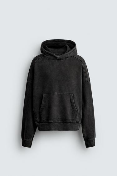 Zara WASHED HOODIE - Dark gray